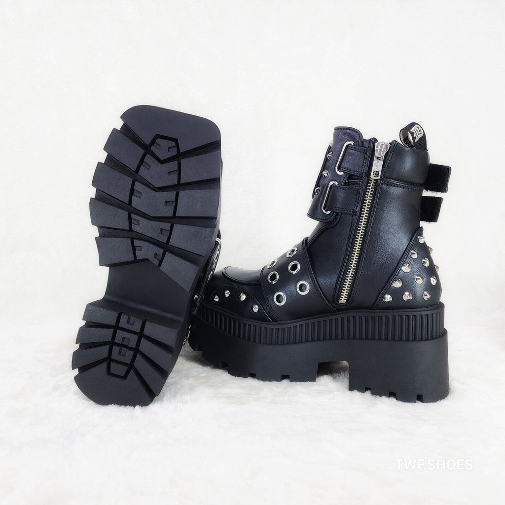 Wicked Wrath 58 Square Toe Goth Lace Up Big Buckle Strap Ankle Boots - Totally Wicked Footwear