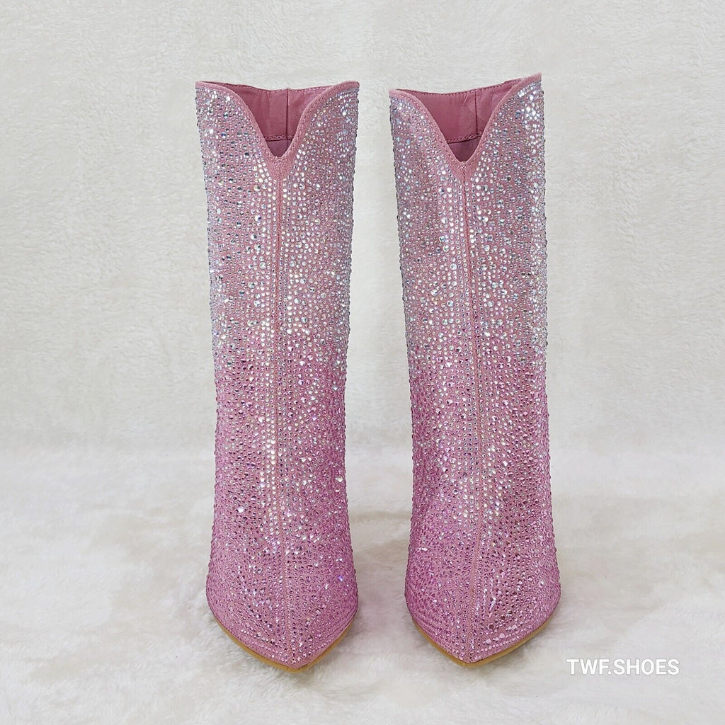 Riviera Pink Ombre Rhinestone Slip On Stiletto High Heel Split Front Ankle Boot - Totally Wicked Footwear