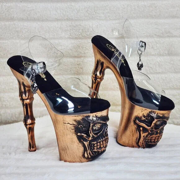 Rapture Clear Copper Skull & Bones LED 8" High Heel Platform Shoes 5-10 NY - Totally Wicked Footwear