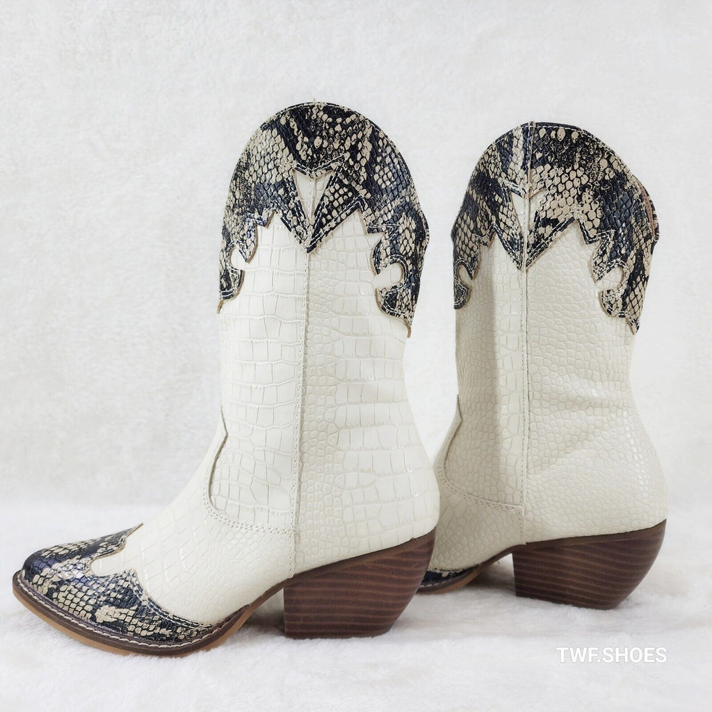 Snake Bite Cream Western Reptile Cowboy Pull On Country Cowgirl Boots - Totally Wicked Footwear