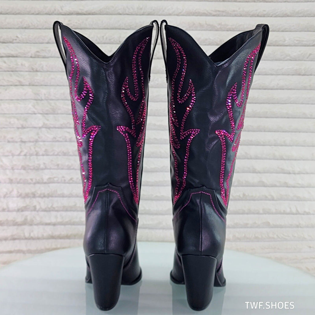 So Me Mileage Pink Rhinestone Design Black Western Cowgirl Boots - Totally Wicked Footwear