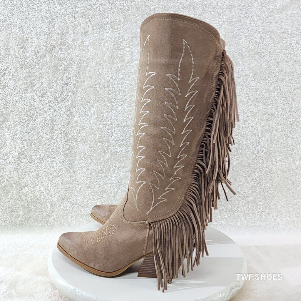 Dusty Roads Coco Taupe Back Fringe Cowboy Western Cowgirl Boots - Totally Wicked Footwear
