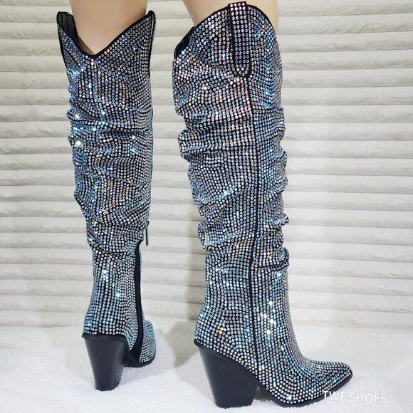 Cape Robbin Diamond Rider Rhinestone Glamour Western Slouch Draped Knee Boots - Totally Wicked Footwear