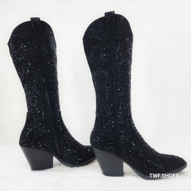 Wild One Glamour Black Rhinestone Glam Glitter Country Western Cowgirl Boots - Totally Wicked Footwear