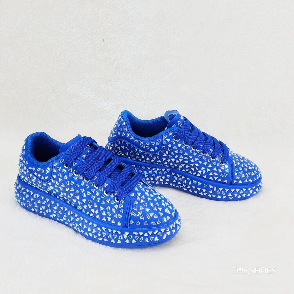 Geo Dazzle Cush Iridescent Stone Blue Platform Sneakers Tennis Shoes - Totally Wicked Footwear