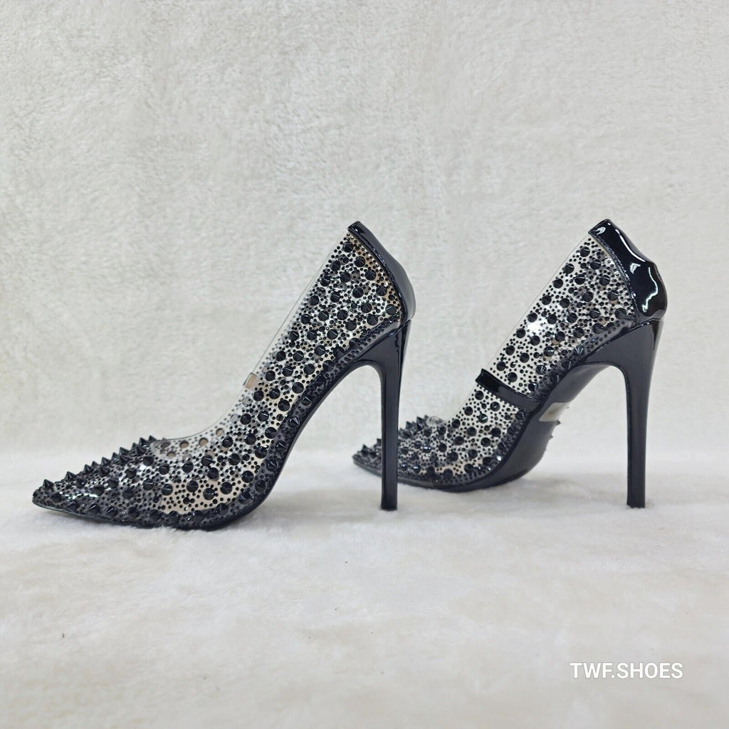 Spicy Stiletto PVC Clear Pumps Black Studs & Rhinestone Pumps Stiletto Heels - Totally Wicked Footwear