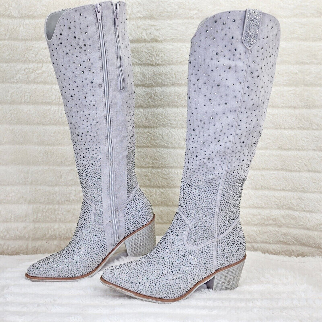 Wild Ones Glamour Cowboy Rhinestone Cowgirl Boots Tuck Zipper Silver Gray - Totally Wicked Footwear
