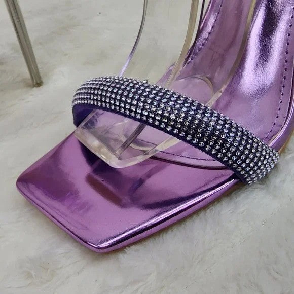 Lexton Purple Metallic Knotted Strap Rhinestone Stiletto High Heels Sandal NEW - Totally Wicked Footwear