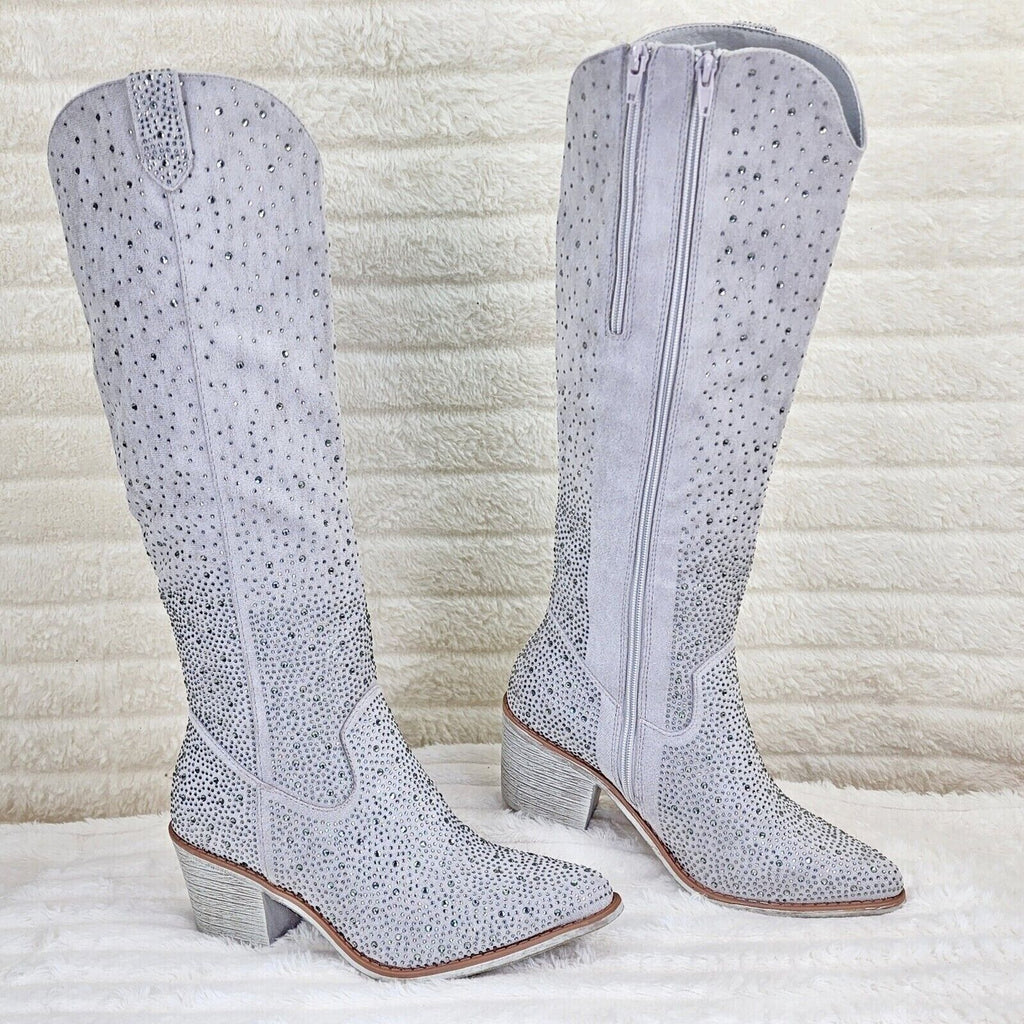Wild Ones Glamour Cowboy Rhinestone Cowgirl Boots Tuck Zipper Silver Gray - Totally Wicked Footwear