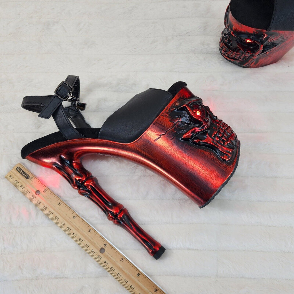 Rapture Black Matte Red Skull & Bones LED 8" High Heel Platform Shoes 5-10 NY - Totally Wicked Footwear
