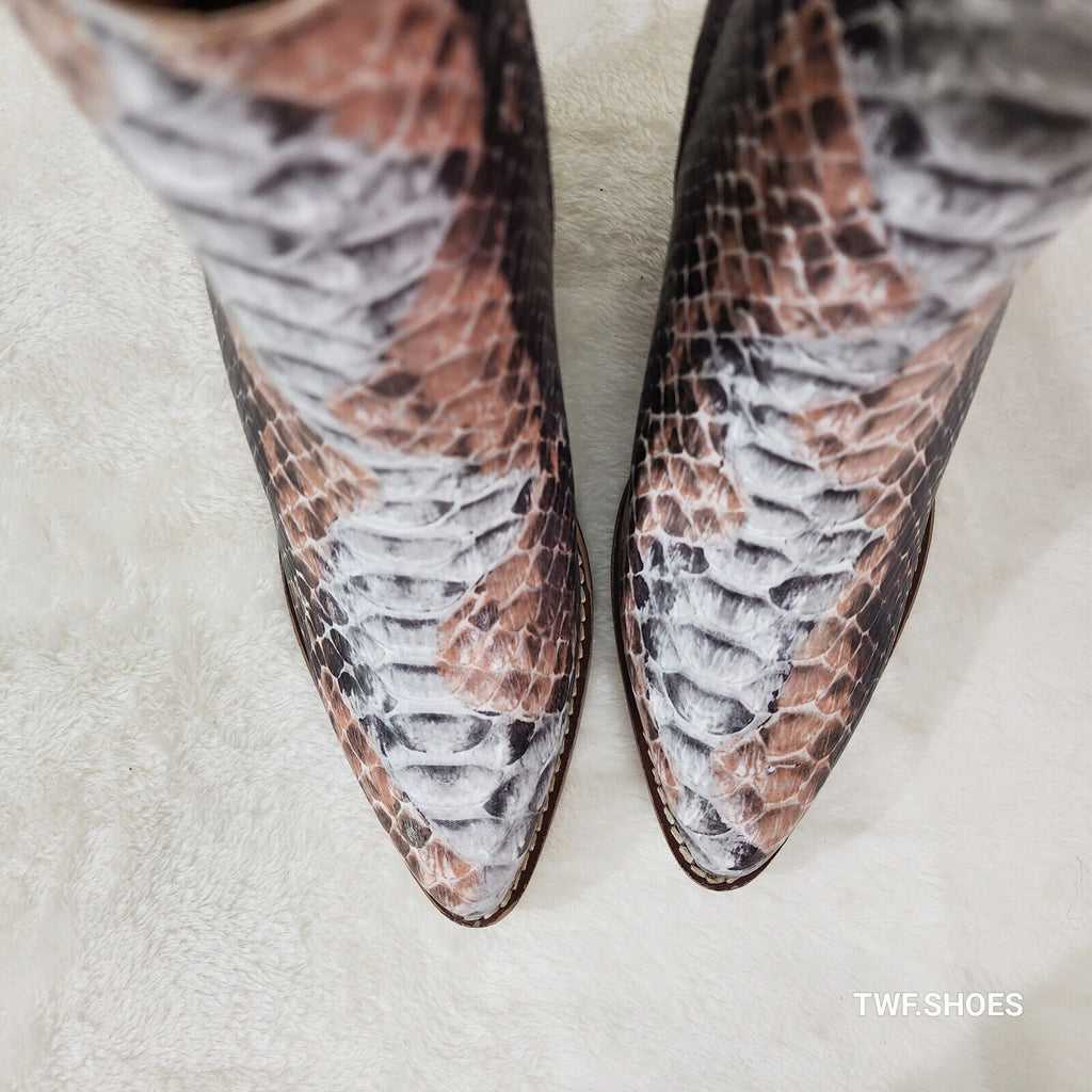 Autumn Colorful Multi Snake Country Western Cowgirl Ankle Boots Booties - Totally Wicked Footwear