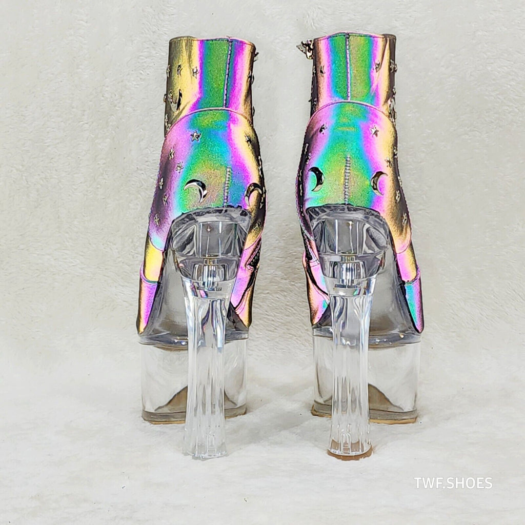 Ocho Purple Multi Reflective Ankle Boots Clear Platform & Chunky Heels Moon Star - Totally Wicked Footwear