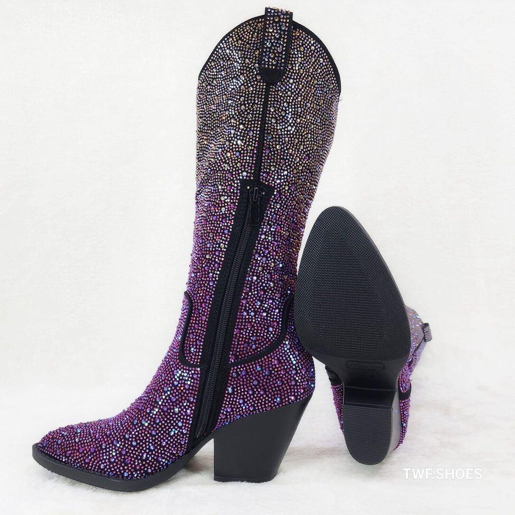 Wild Ones Glamour Cowboy Purple Multi Ombre Rhinestone Cowgirl Boots - Totally Wicked Footwear