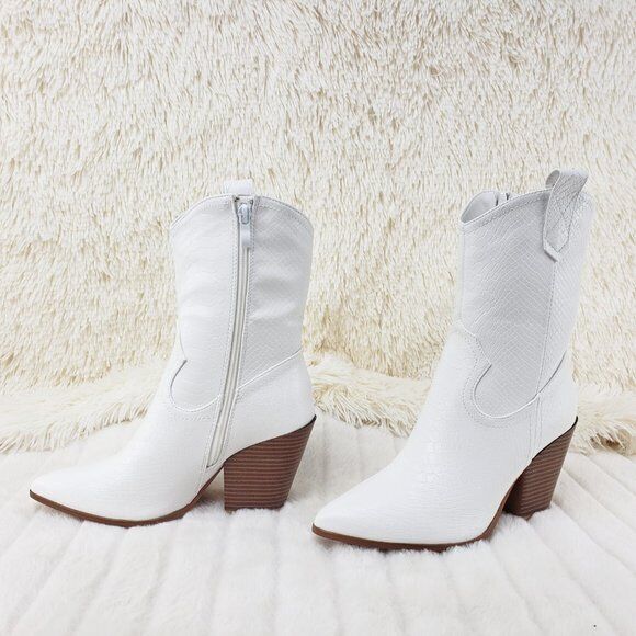 Slayer White Cowgirl Cowboy Ankle Boots Western Block Heels US Sizes 7-11 - Totally Wicked Footwear