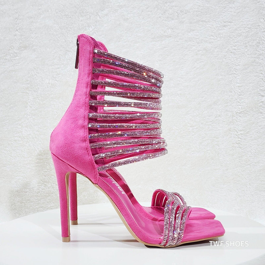 Sparked Closed Back Rhinestone Rope Strap Open Square Toe Evening Heels Shoes - Totally Wicked Footwear