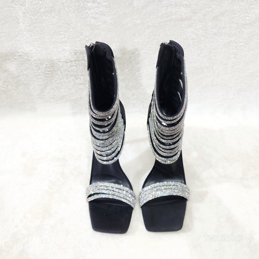 Sparked Closed Back Rhinestone Rope Strap Open Square Toe Evening Heels Shoes - Totally Wicked Footwear