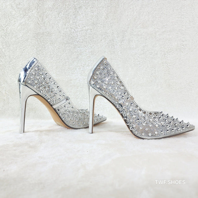 Spicy Stiletto PVC Clear Pumps Silver Studs & Rhinestone Pumps Stiletto Heels - Totally Wicked Footwear