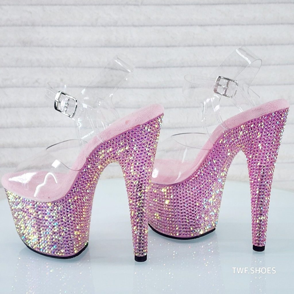 Bejeweled 708RS Rhinestone Platform 7" Stiletto High Heel Shoes Baby Pink - Totally Wicked Footwear