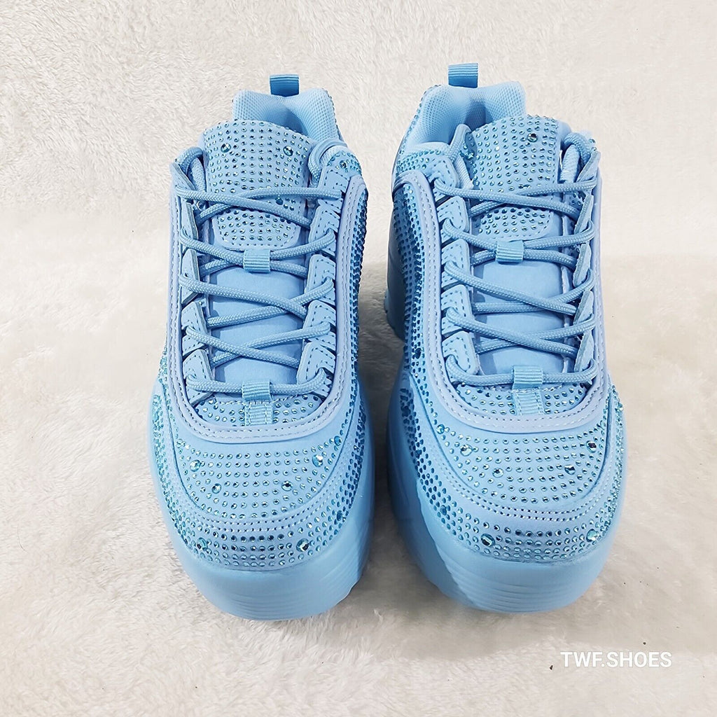 Cush Baby 2 Light Blue Rhinestone Platform Sneakers - Totally Wicked Footwear