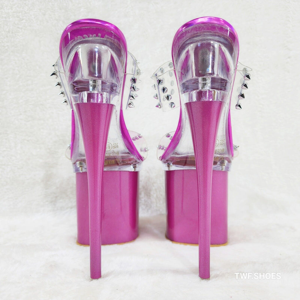 Bulls Sleek Slim 8" Towering Platform Heels Purple Double Clear Spiked Straps Sl - Totally Wicked Footwear