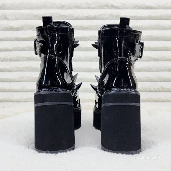 Demonia Assault Black Patent Claw Spiked Platform Ankle Boots Goth Biker Grunge - Totally Wicked Footwear