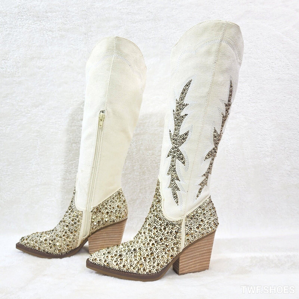 Murrey Buttery Ivory  With Rhinestones Glamour Western Cowgirl Boots - Totally Wicked Footwear