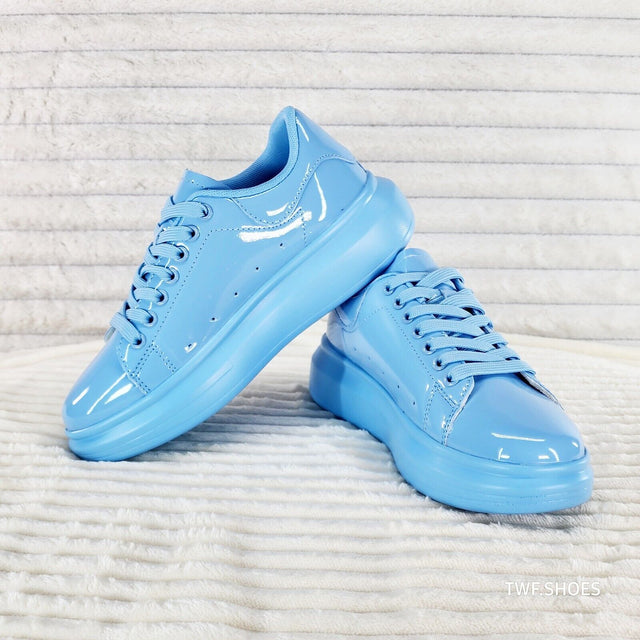 Cush Baby 3 Patent Baby Blue Comfy Sneakers Tennis Shoes - Totally Wicked Footwear