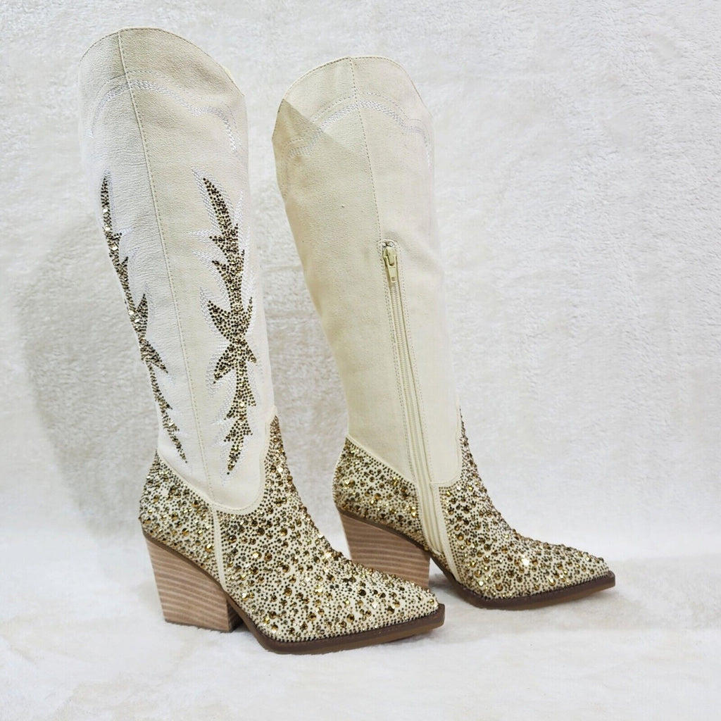 Murrey Buttery Ivory  With Rhinestones Glamour Western Cowgirl Boots - Totally Wicked Footwear