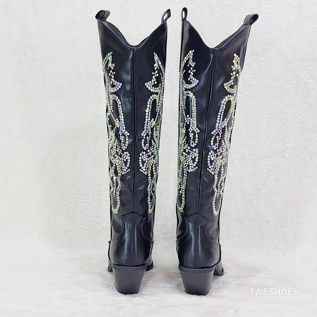 Razzle Black Country Western Cowgirl Knee Boots Rhinestone Dazzle - Totally Wicked Footwear