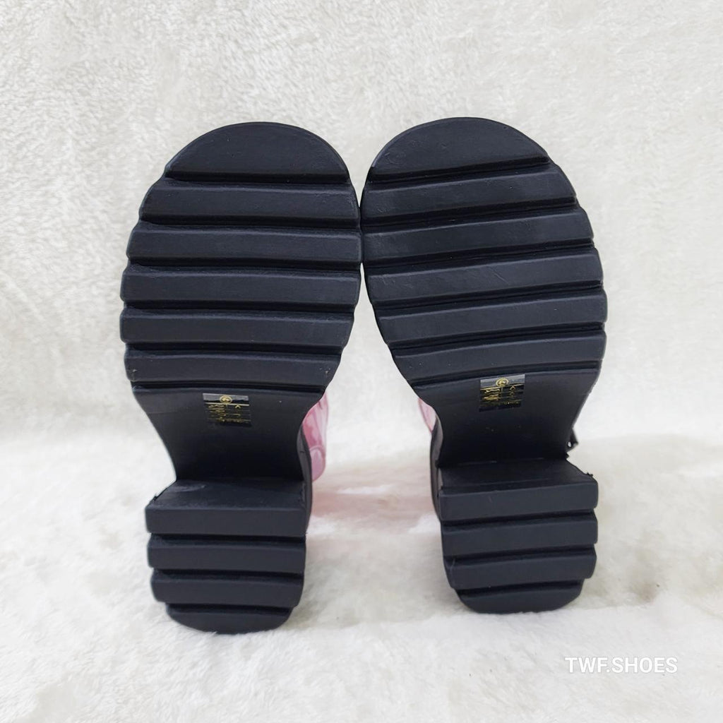 Bratty Pink Hologram Block Heel Goth Punk Platform Sandals In House NY DEMONIA - Totally Wicked Footwear