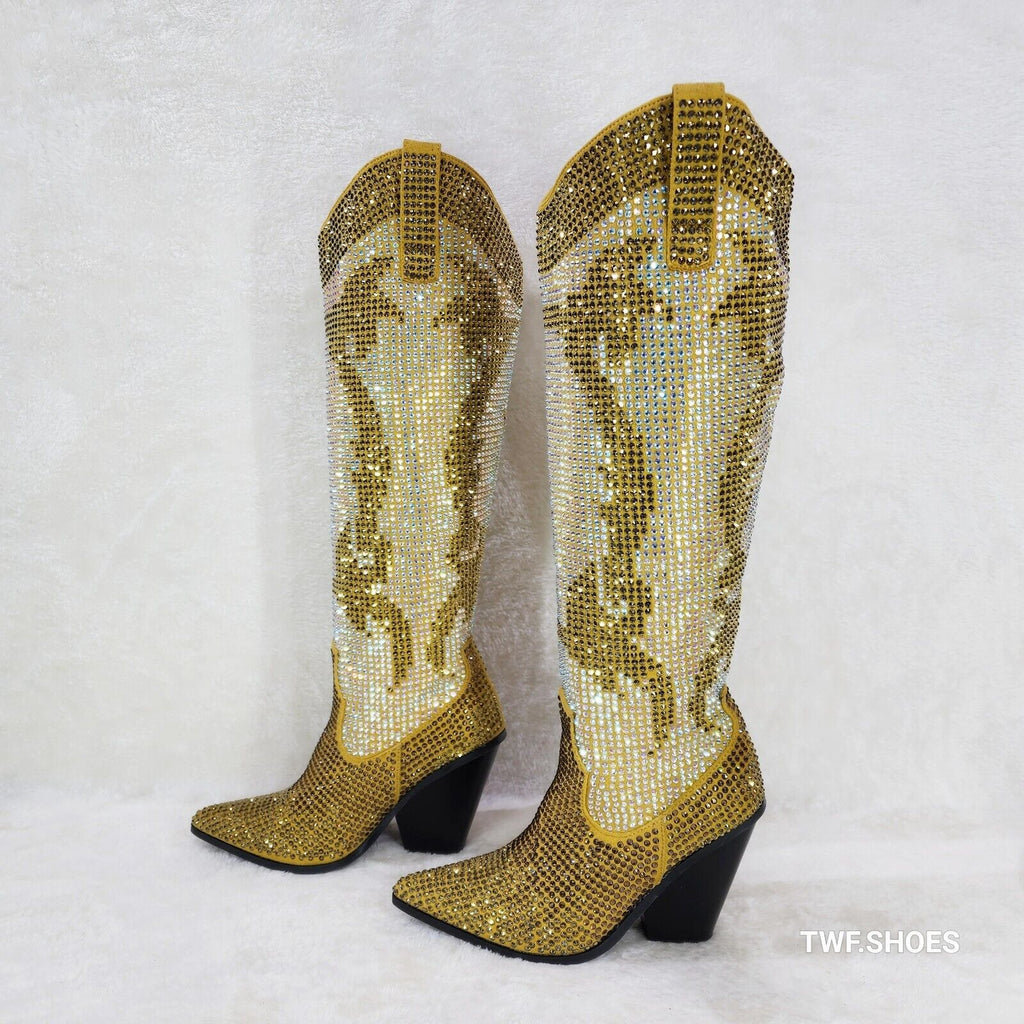 Martina Gold Rhinestones Country Western Glamour Cowgirl Boots - Totally Wicked Footwear