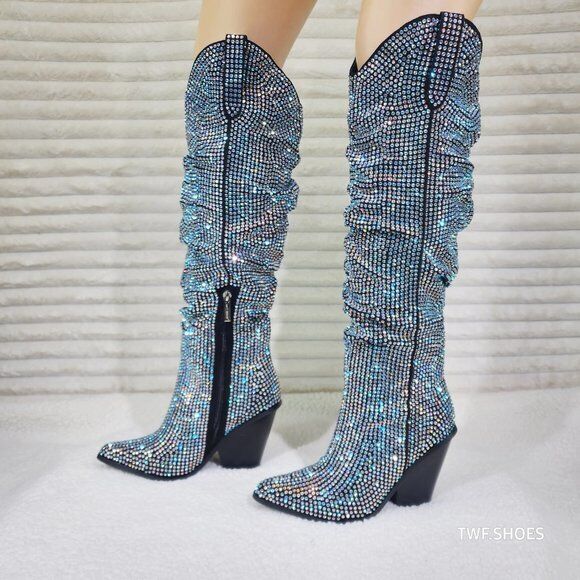 Cape Robbin Diamond Rider Rhinestone Glamour Western Slouch Draped Knee Boots - Totally Wicked Footwear