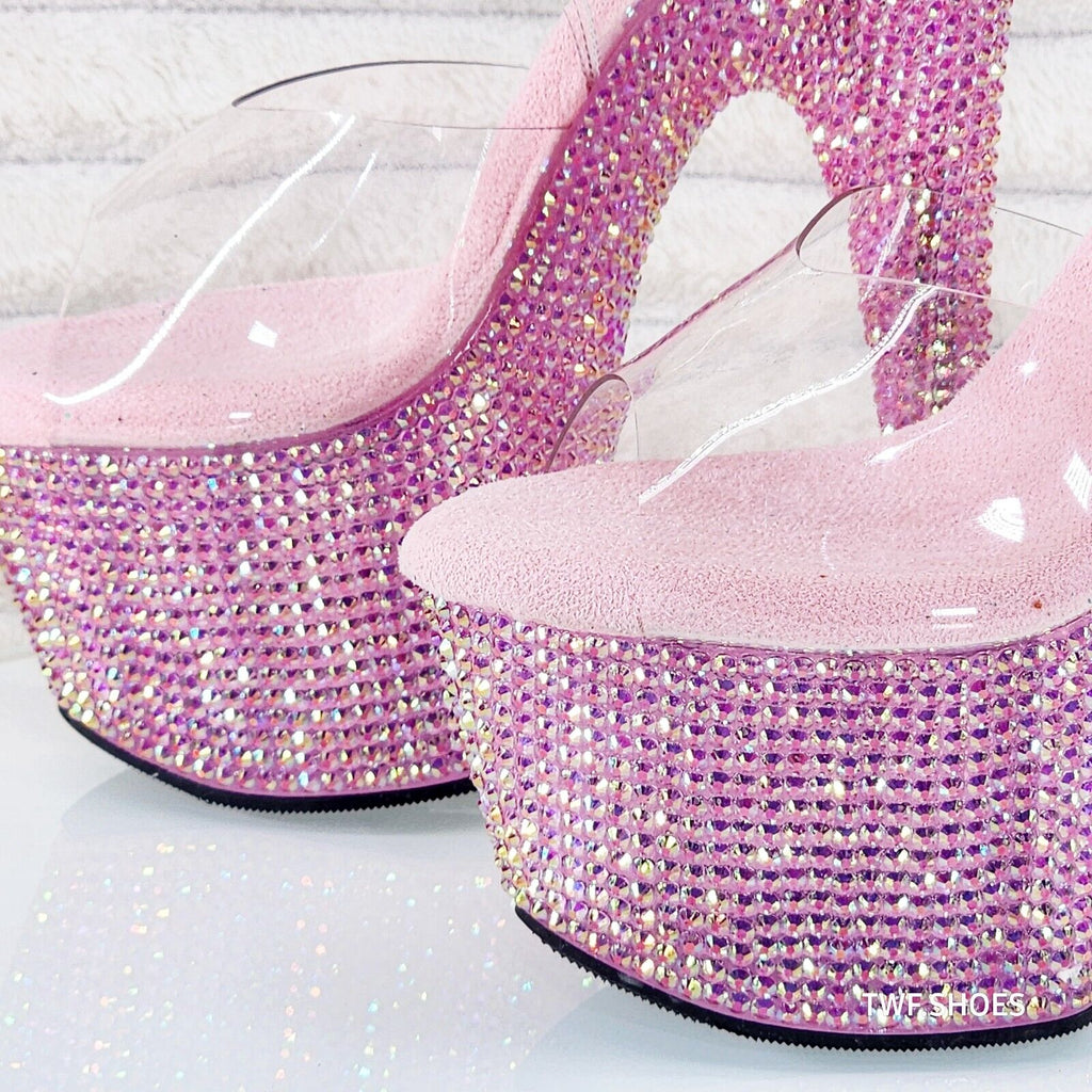 Bejeweled 708RS Rhinestone Platform 7" Stiletto High Heel Shoes Baby Pink - Totally Wicked Footwear