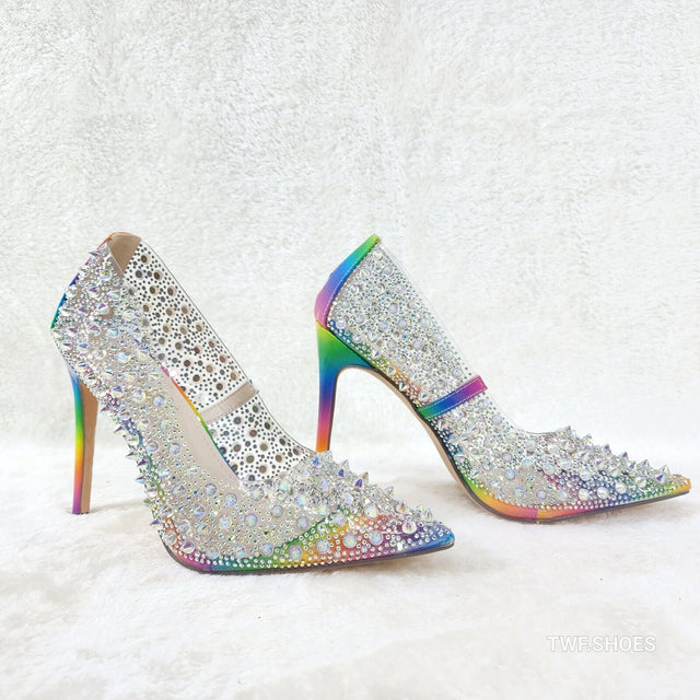 Spicy Stiletto PVC Clear Pumps Rainbow Studs & Rhinestone Pumps Stiletto Heels - Totally Wicked Footwear