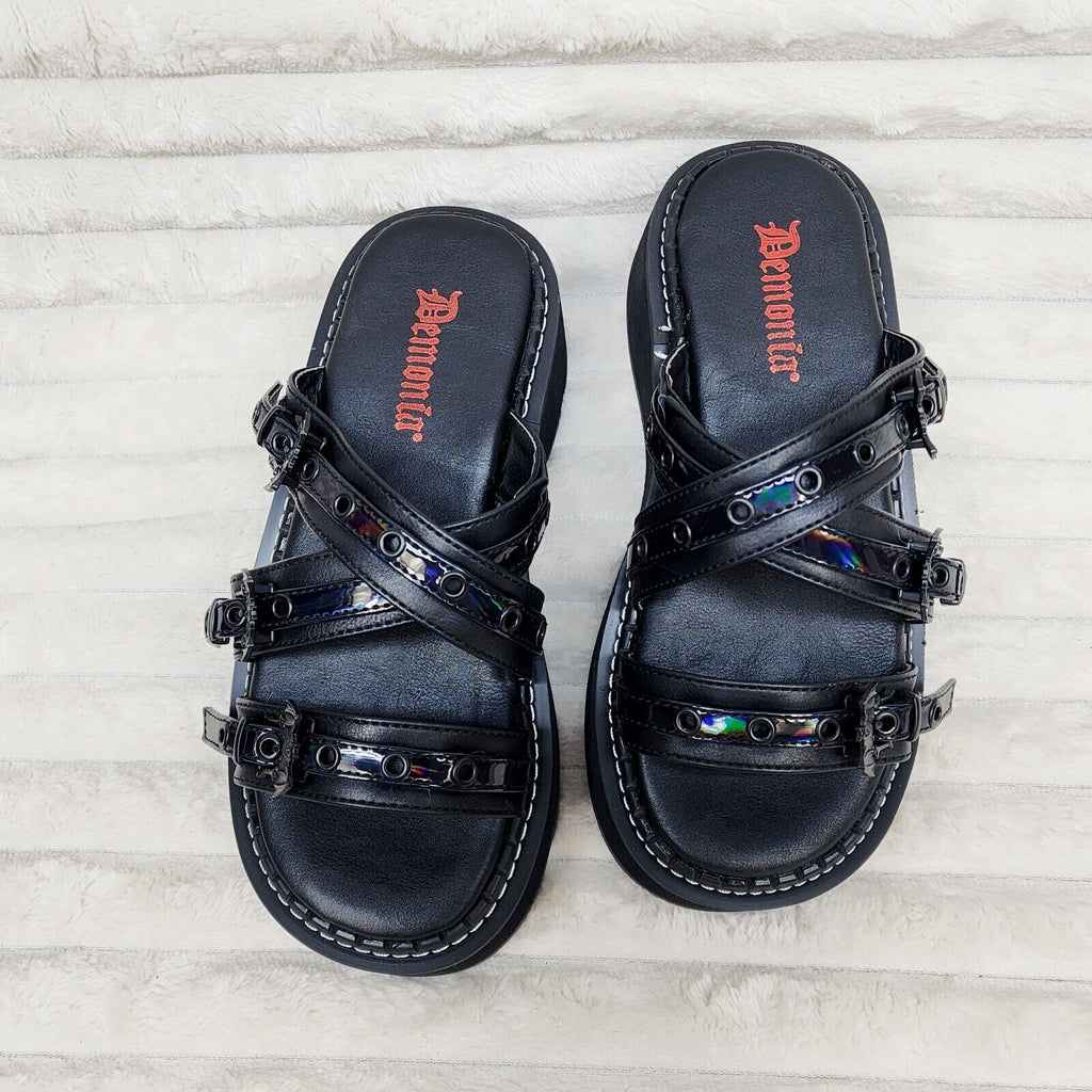 Emily 100 - 2 Black 2" Platform Bat Buckle Slip On Sandals Shoes 6-12 NY DEMONIA - Totally Wicked Footwear