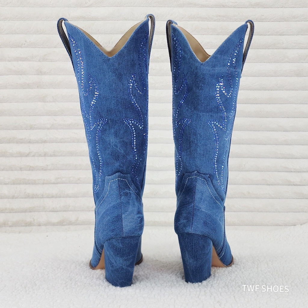 So Me Mileage Denim Rhinestone Design Western Cowgirl Boots - Totally Wicked Footwear