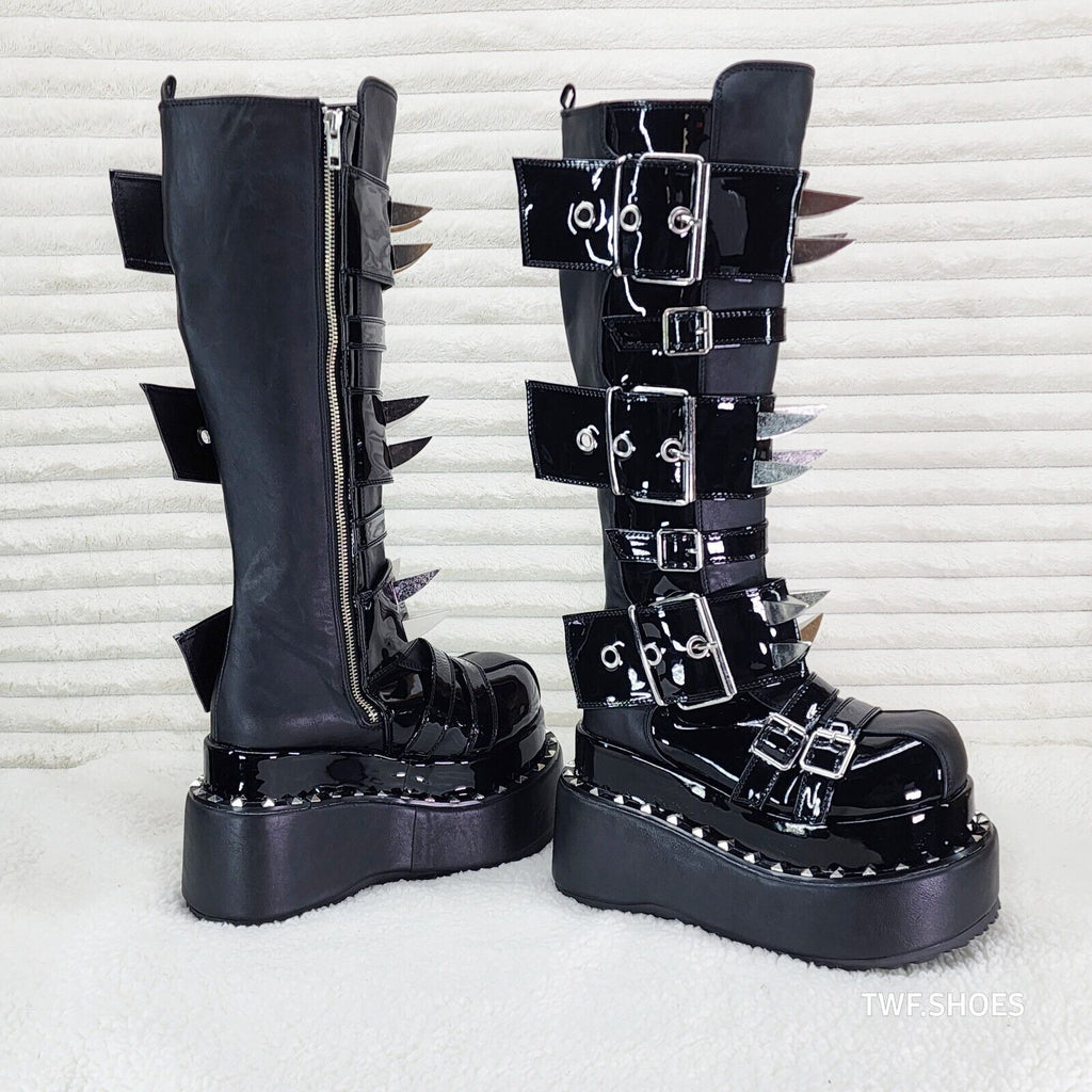 Bear 512 Metal Claw Spiked Platform Punk Goth Knee Boots Patent Matte Finish - Totally Wicked Footwear
