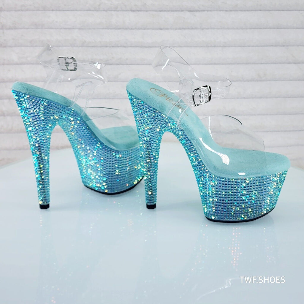 Bejeweled 708RS Rhinestone Platform 7" Stiletto High Heel Shoes Aqua Blue - Totally Wicked Footwear