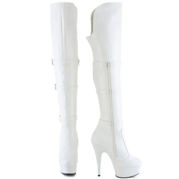 Delight 3018 White Vegan Leather OTK Over the Knee Platform Thigh Boots - Totally Wicked Footwear