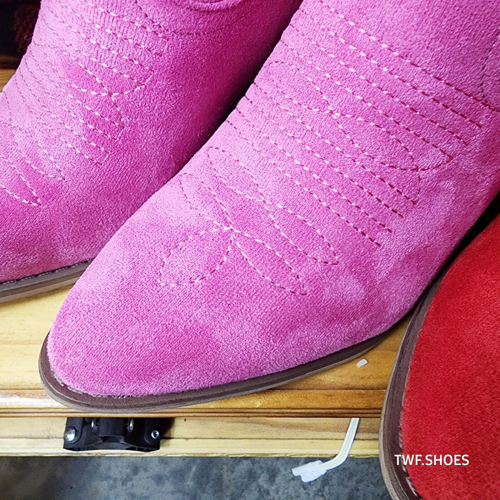 Wild Ones Fuchsia Pink Faux Suede Pull On Mid Calf Cowboy Cowgirl Boots - Totally Wicked Footwear