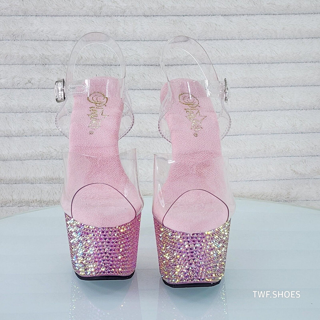 Bejeweled 708RS Rhinestone Platform 7" Stiletto High Heel Shoes Baby Pink - Totally Wicked Footwear