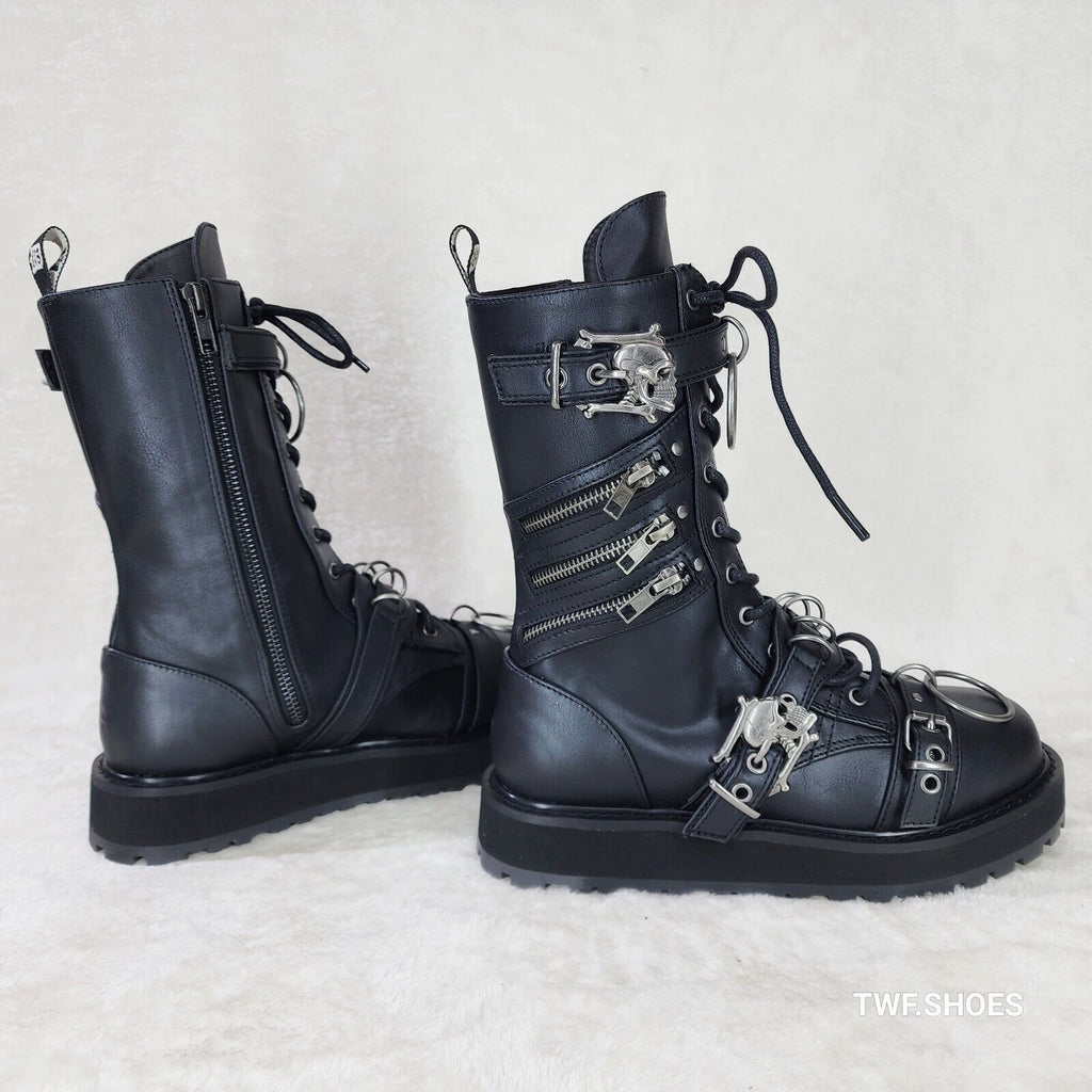 Valor Goth Combat Biker Ankle Boots Black Matte Men US DEMONIA NY - Totally Wicked Footwear