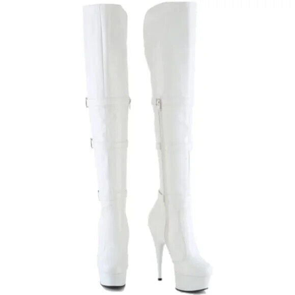 Delight 3018 White Vegan Leather OTK Over the Knee Platform Thigh Boots - Totally Wicked Footwear