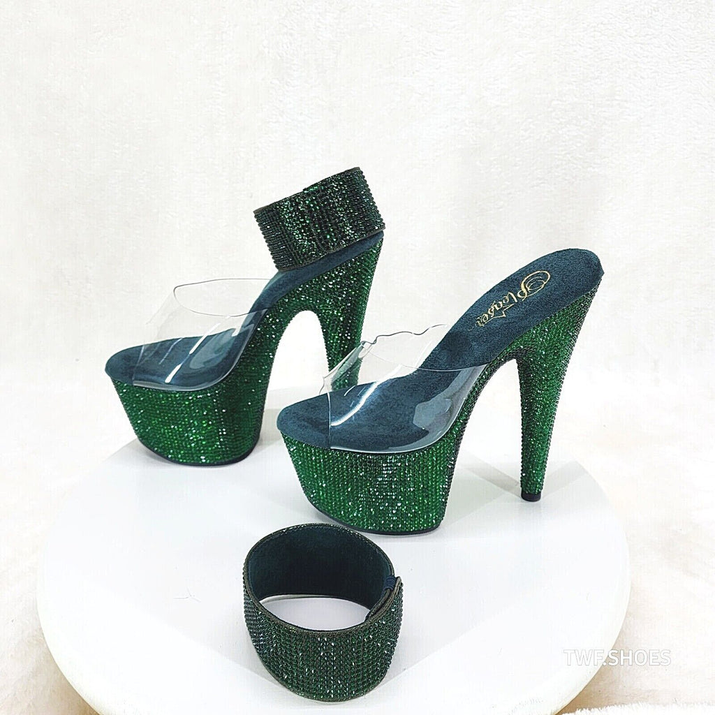 Bejeweled 712RS Emerald Green Rhinestone Platform 7" Stiletto High Heel Shoes - Totally Wicked Footwear