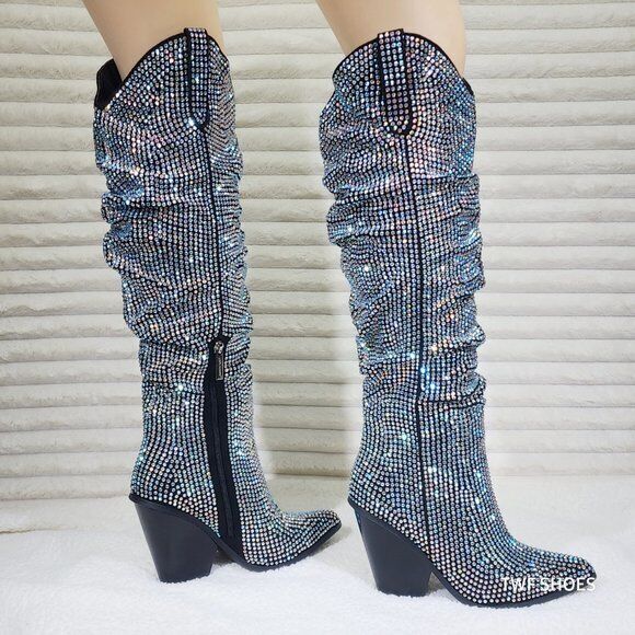 Cape Robbin Diamond Rider Rhinestone Glamour Western Slouch Draped Knee Boots - Totally Wicked Footwear