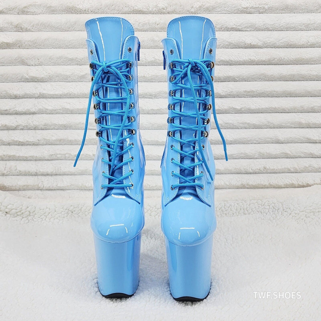 Flamingo Baby Blue Patent  8" High Heel Platform Ankle Boots NY - Totally Wicked Footwear