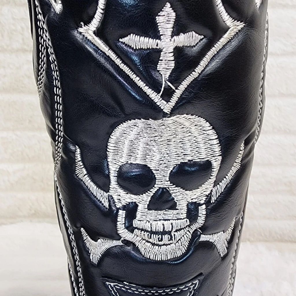 Ghost Rider Embroidered Skull & Cross Bones Cowboy Western Cowgirl Boots New - Totally Wicked Footwear