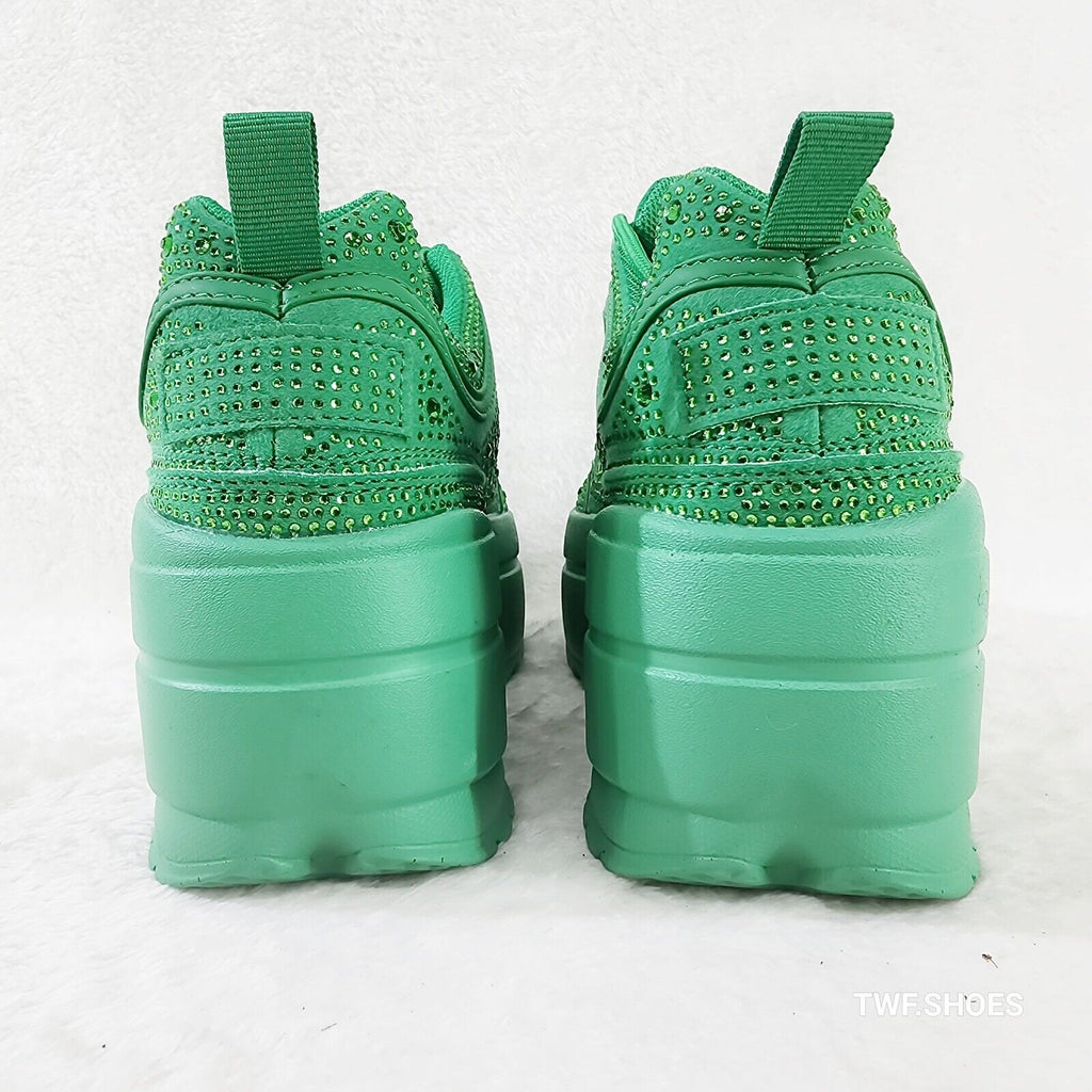 Cush Baby 2 Kelly Green Rhinestone Platform Sneakers - Totally Wicked Footwear