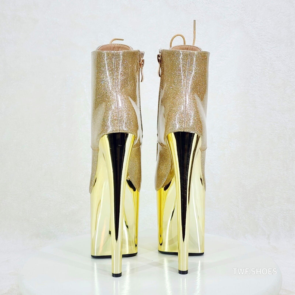 Bulls Gold Glitter Patent Chrome Platform High Heel Ankle Boots - Totally Wicked Footwear