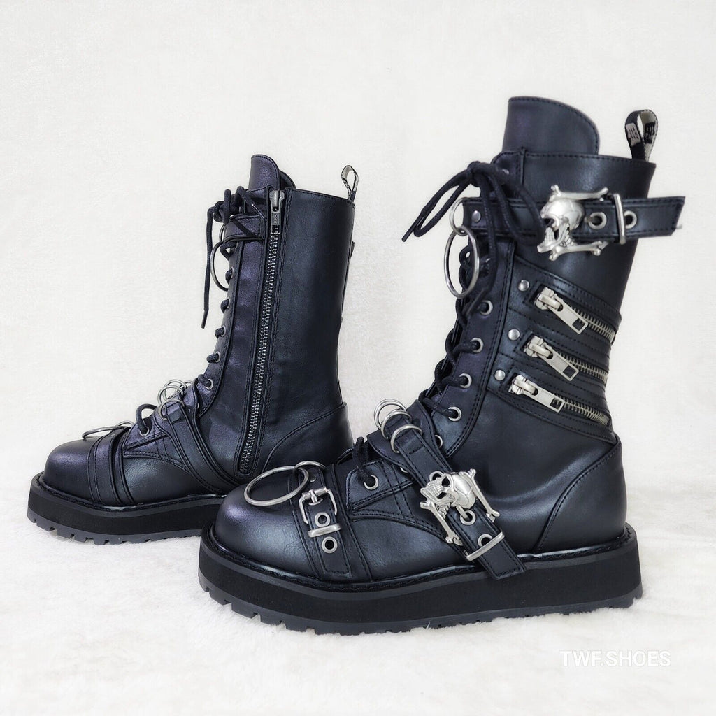 Valor Goth Combat Biker Ankle Boots Black Matte Men US DEMONIA NY - Totally Wicked Footwear